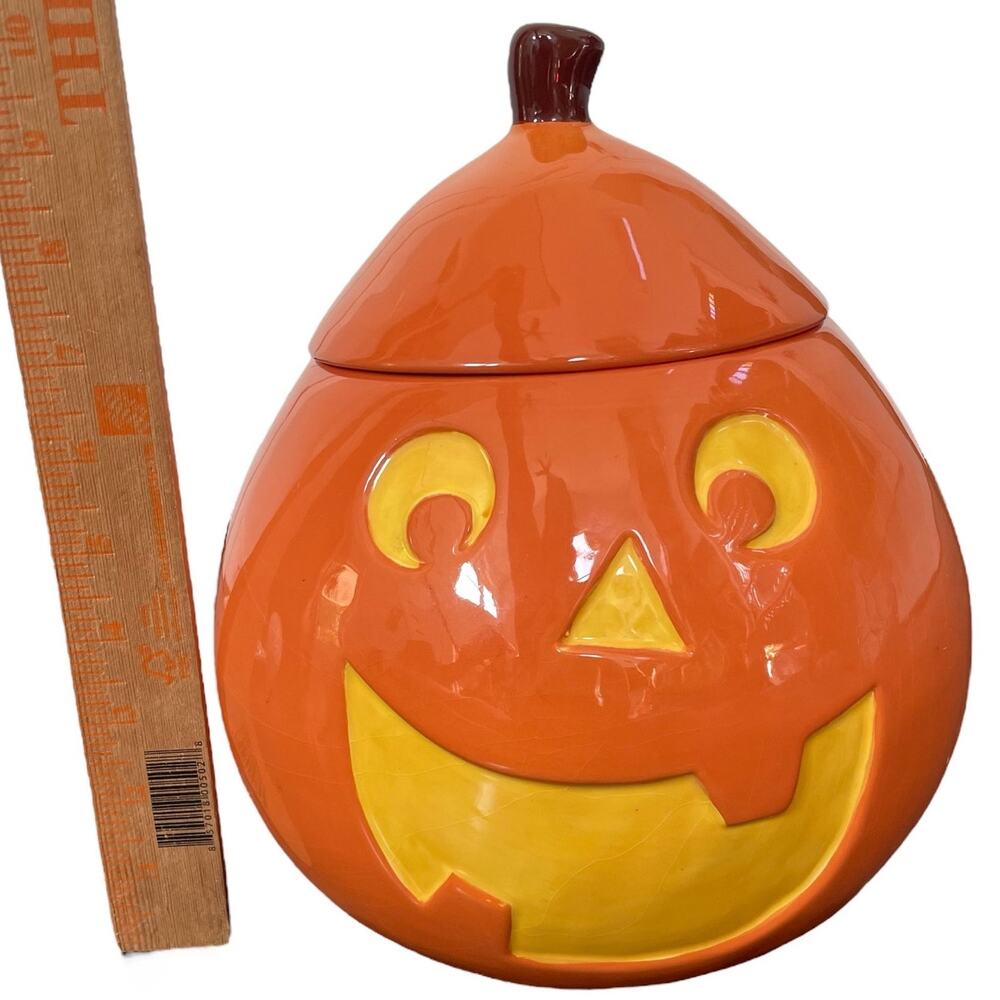 Halloween Jack O Lantern Cookie Jar Ceramic Orange Pumpkin Boston Warehouse